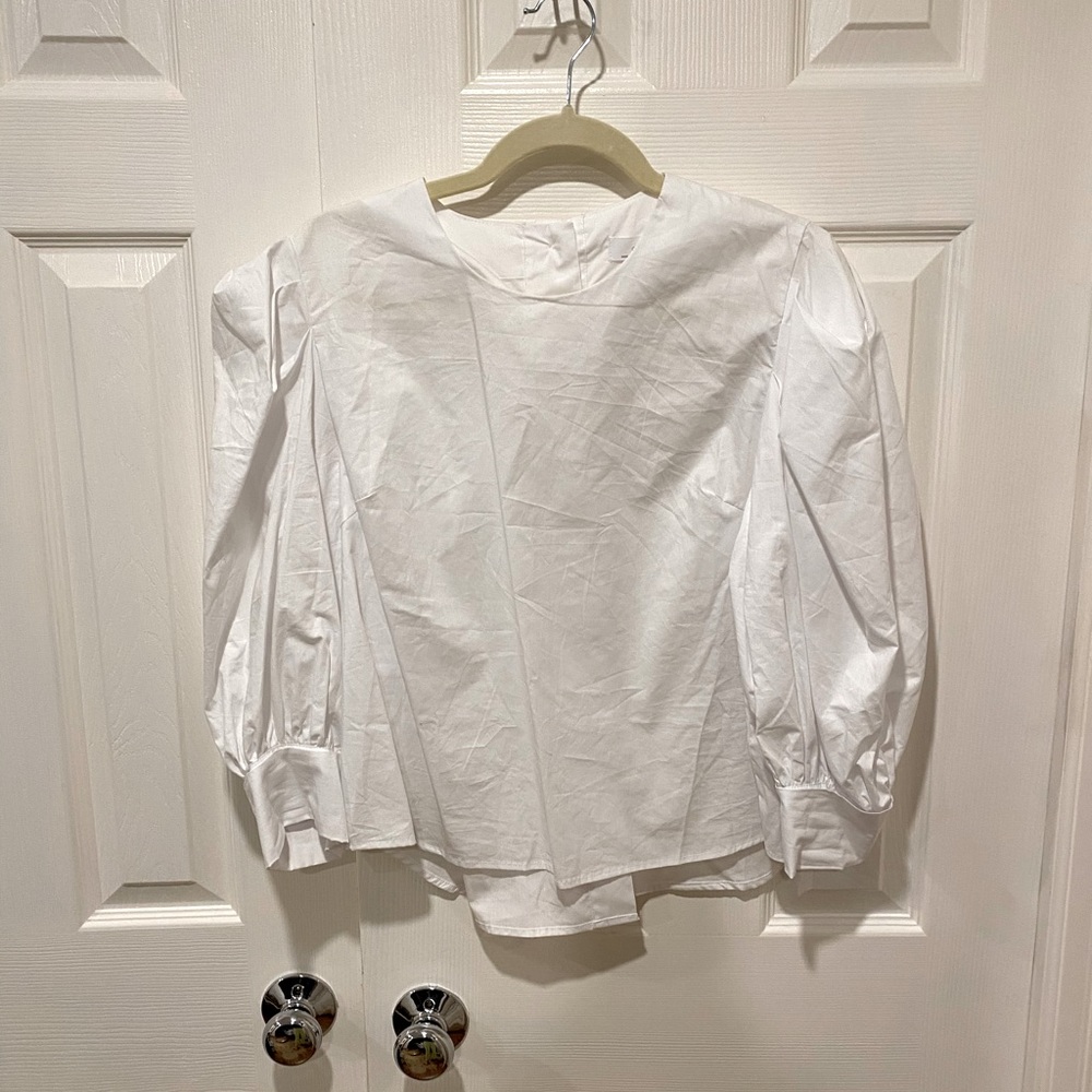 Oak + Fort Blouse button up back and puff sleeve